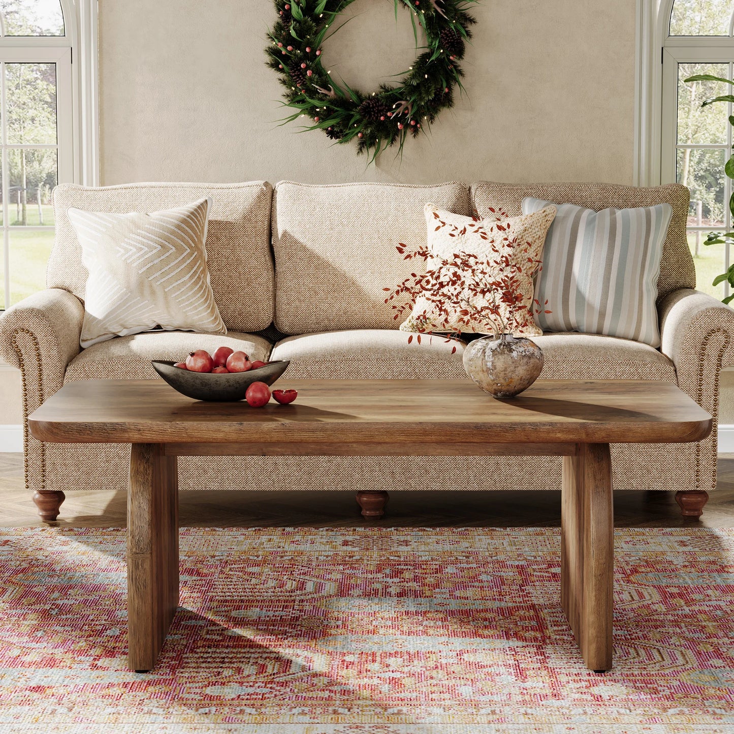47.24-Inch Tribesigns Farmhouse Rectangular Coffee Table