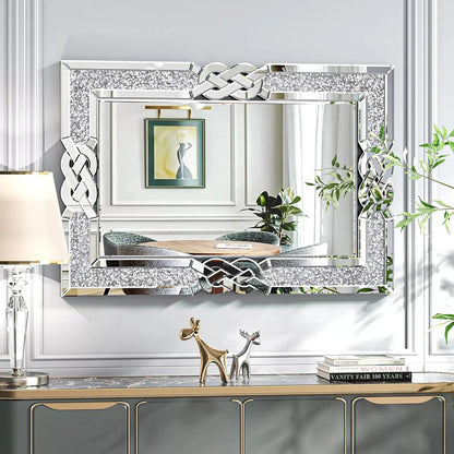 Crushed Diamond Rectangular Glass Vanity with Decorative Glam