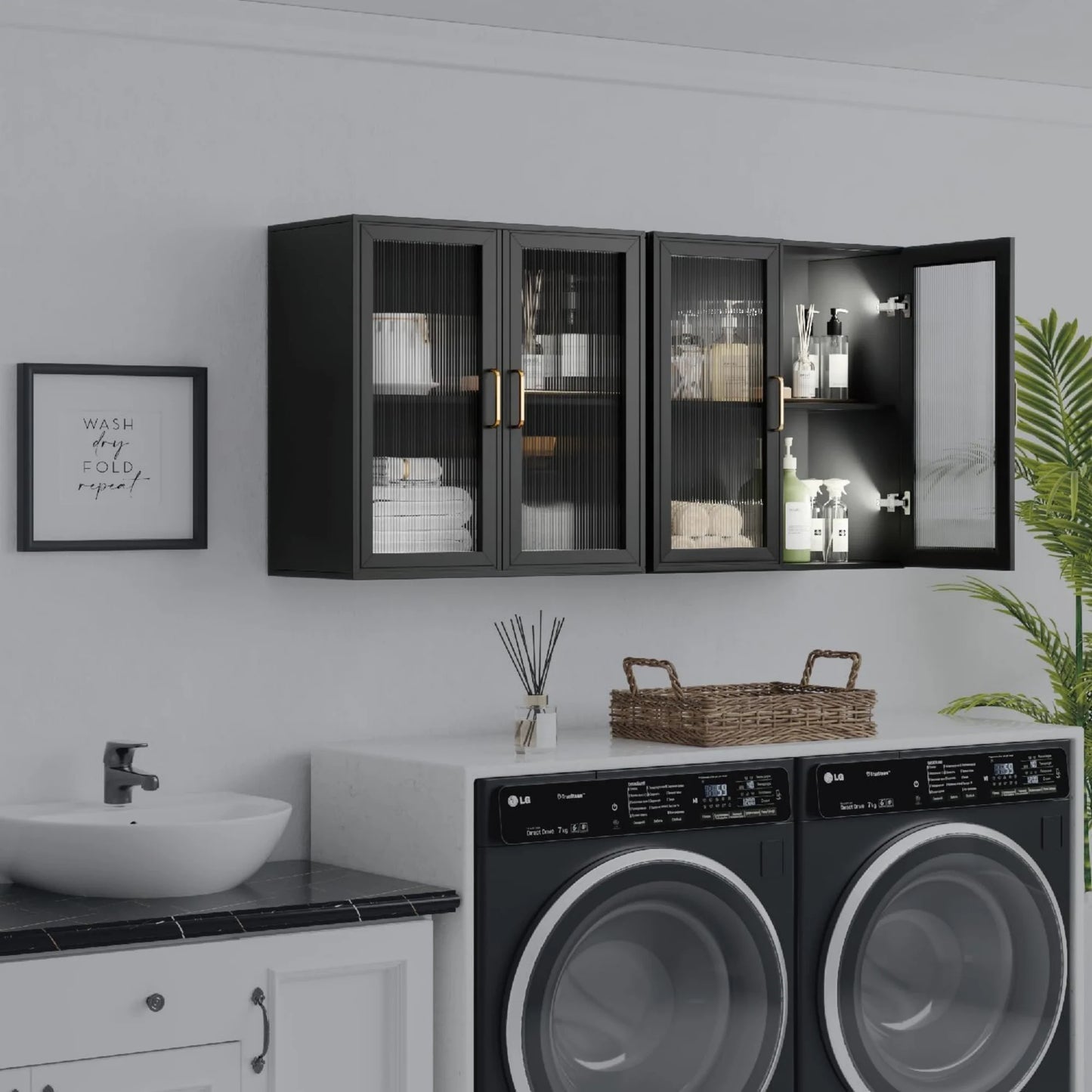 LED Wall Storage Cabinets with 4 Acrylic Glass Doors