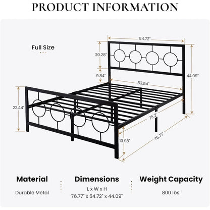 Full Size Bed Frame with Vintage Circular Design