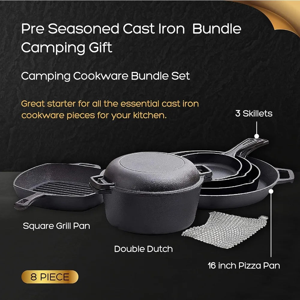 8-Piece Pre-Seasoned Cast Iron Cookware Set