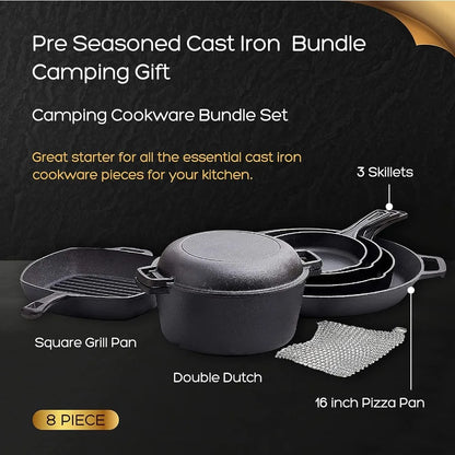 8-Piece Pre-Seasoned Cast Iron Cookware Set