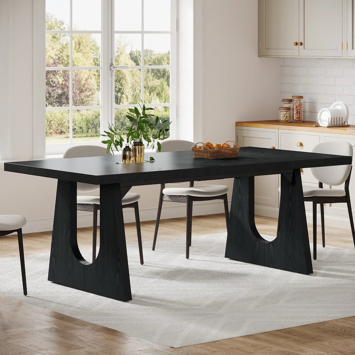 70.9-Inch Wood Rustic Rectangular Table with Black Wooden Legs
