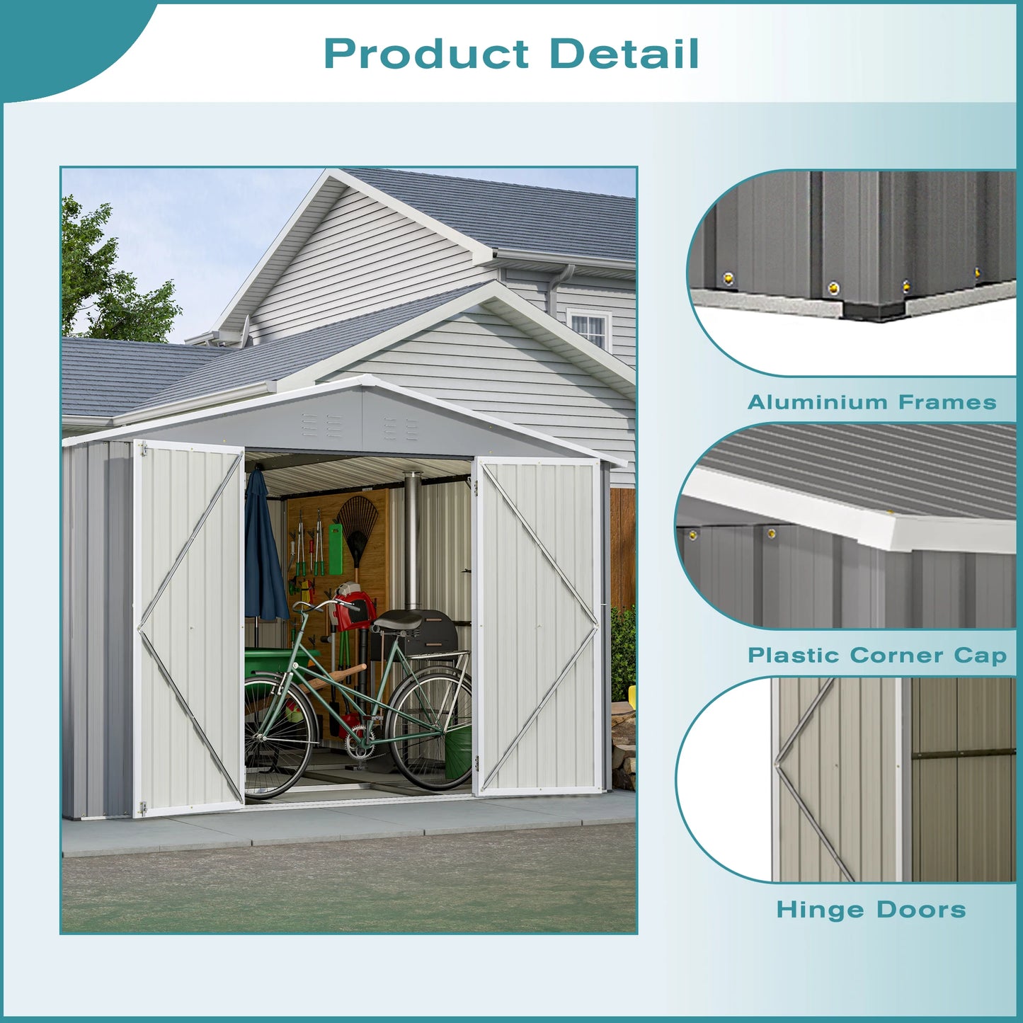 10 X 12 FT Large Metal Utility Tool Sheds with Floor Frame