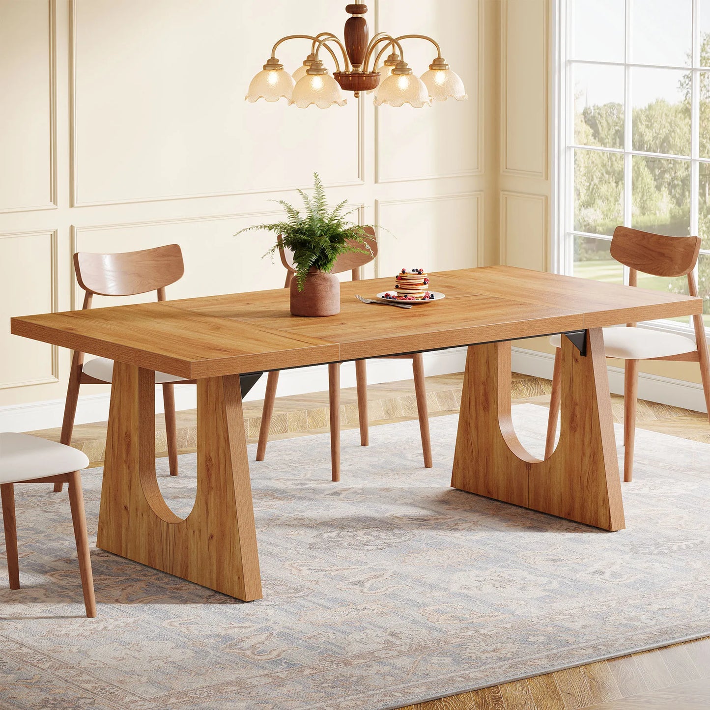 70.9-Inch Wood Rustic Rectangular Table with Black Wooden Legs