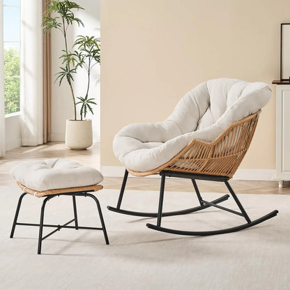 Oversized Wicker Rattan Egg Patio Chair with Ottoman