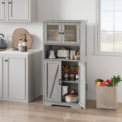 Freestanding Pantry Storage Cabinet with Glass Doors