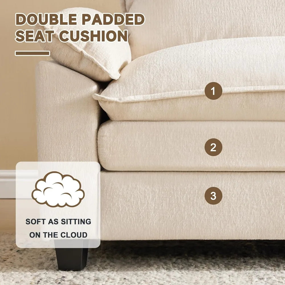 114 Inch L Shaped 4 Seat Sectional Sofa with Ottoman