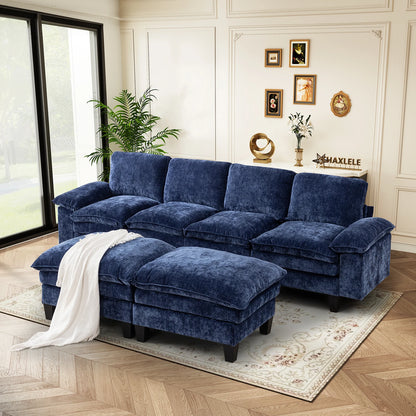 122-Inch 6-seats Double Foam Cushion Convertible Sectional
