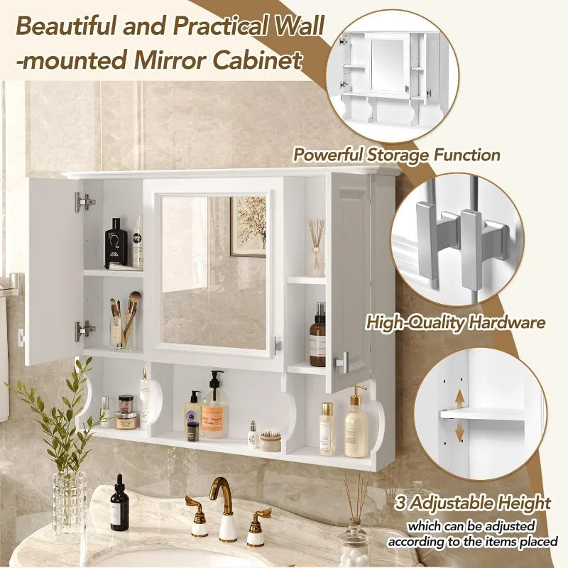 Medicine Cabinet with 3 Doors and Adjustable Shelfs