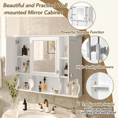 Medicine Cabinet with 3 Doors and Adjustable Shelfs