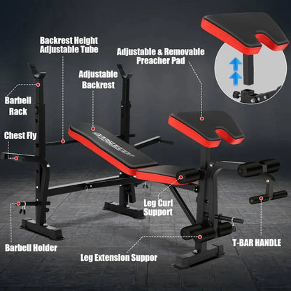 660lbs 6 in 1 Weight Bench Set with Squat Rack