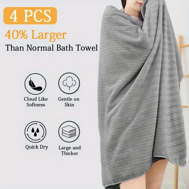 4pcs Oversized Bath Towels Set Ultra Soft Microfiber