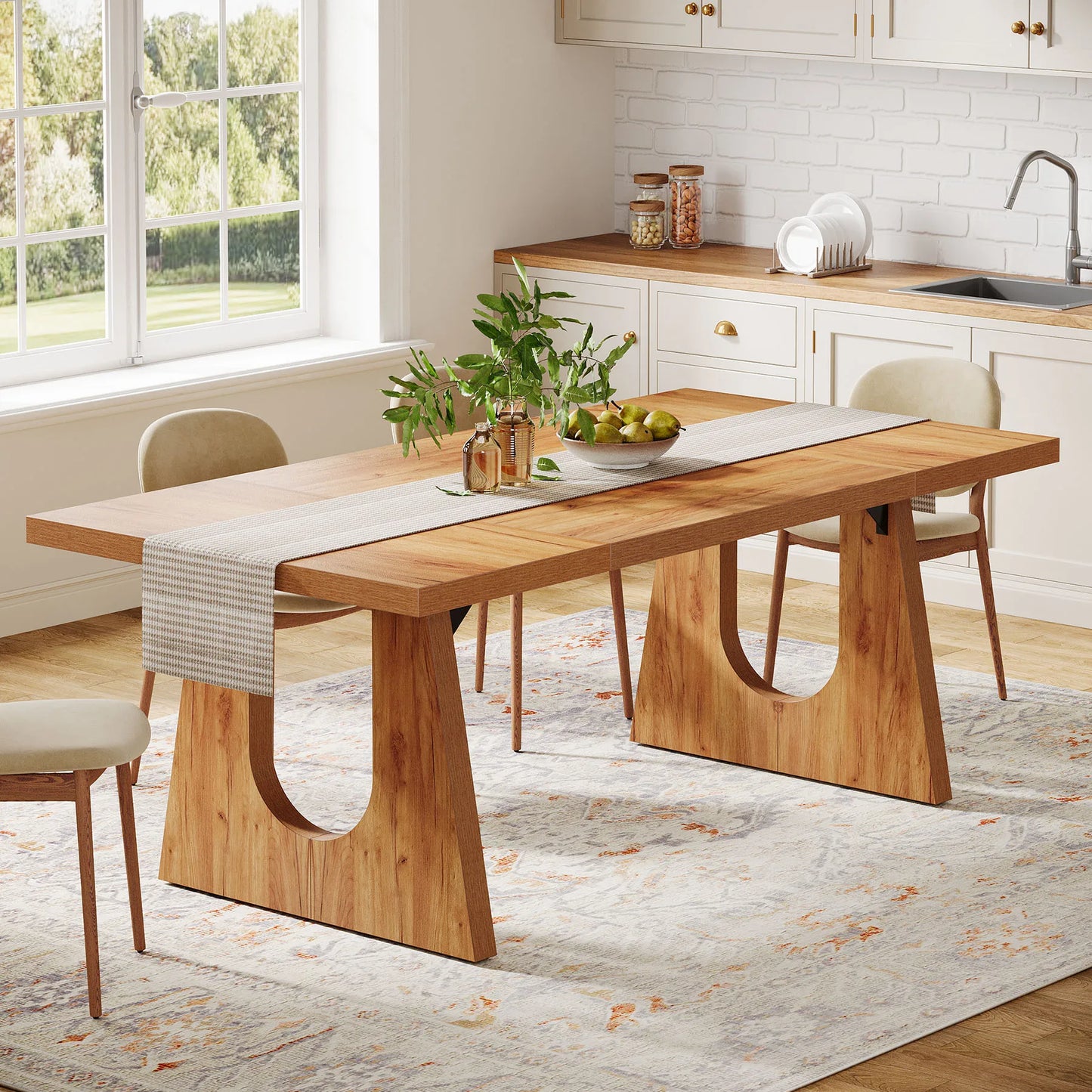 70.9-Inch Wood Rustic Rectangular Table with Black Wooden Legs