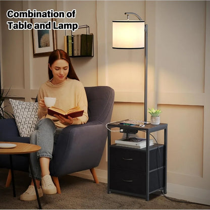 Floor Lamp with Table & 2 Drawers with 3 Color Temperature Led Bulb