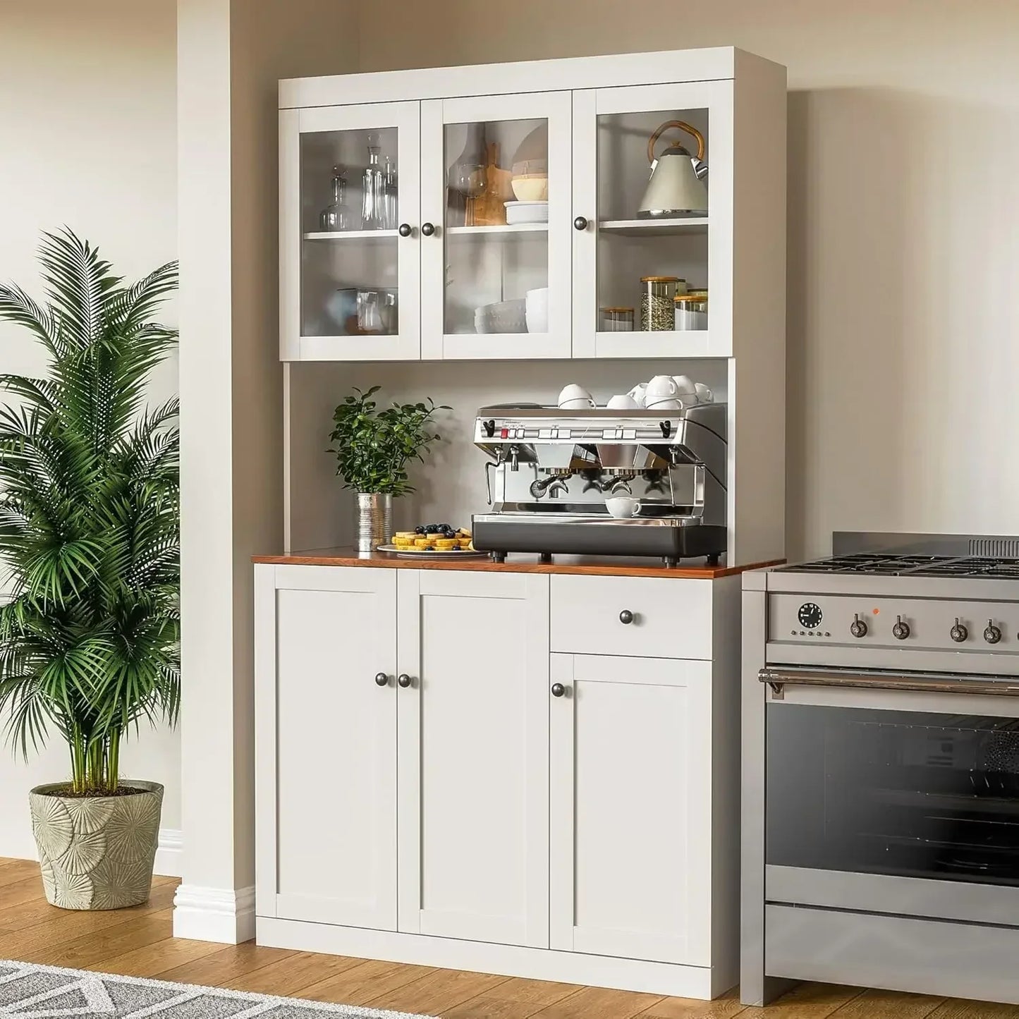 Tall Kitchen Pantry Cabinet with Microwave Shelf