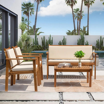 4 Piece Patio Bistro Set w/ Loveseat Coffee Table
