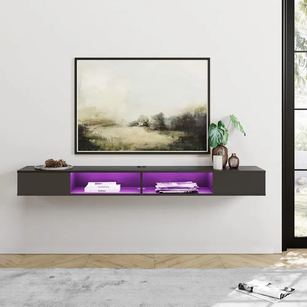 80 Inch Wall-Mounted TV Stand with LED Light