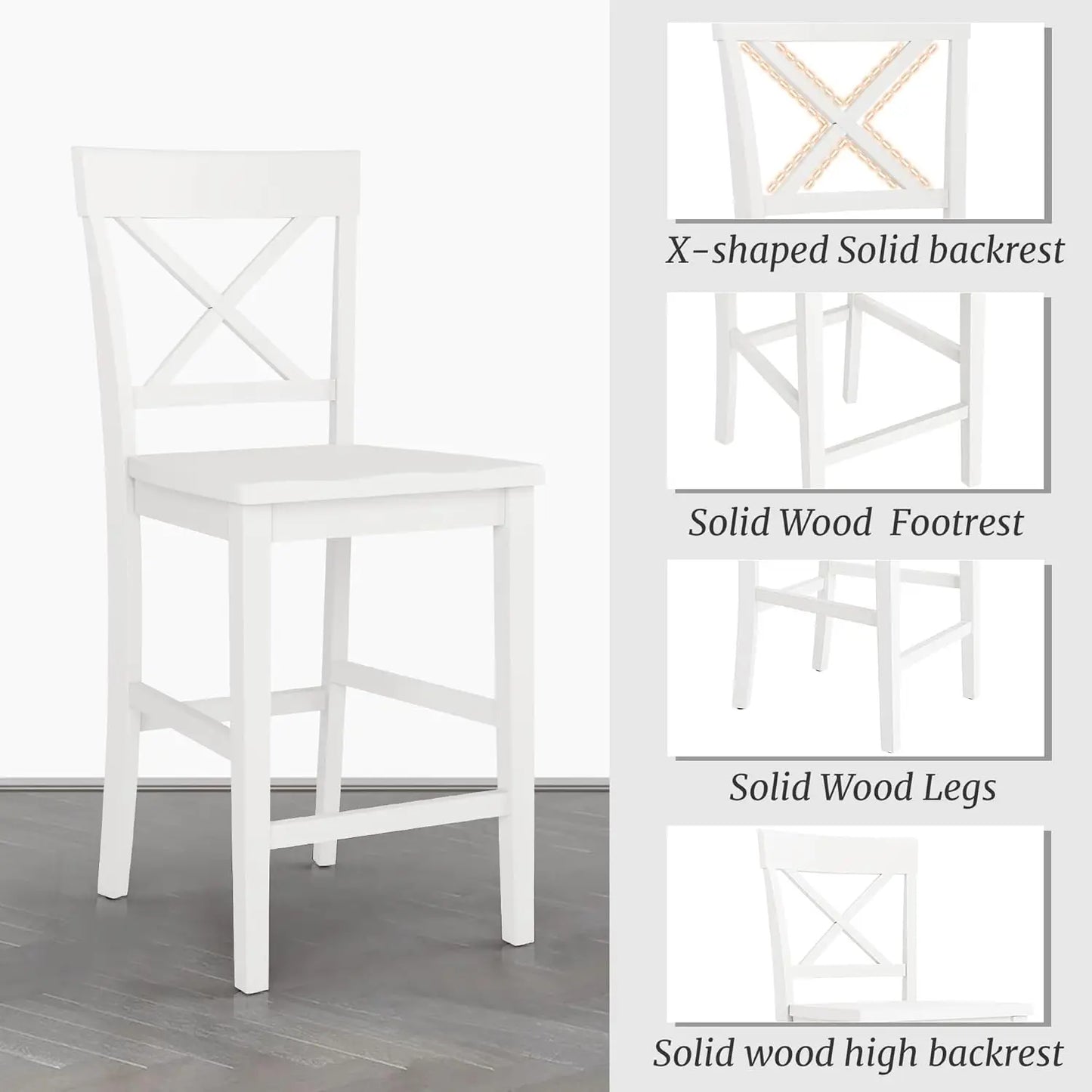24" H Wooden Stools with Back and Footrest