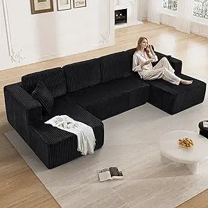 107" Comfy L Shaped   Modern Deep Seat Plush Corduroy couche