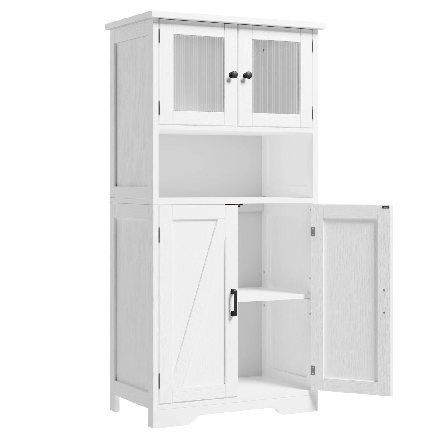 Freestanding Pantry Storage Cabinet with Glass Doors