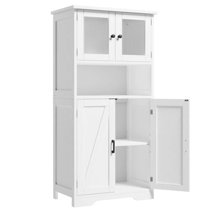 Freestanding Pantry Storage Cabinet with Glass Doors