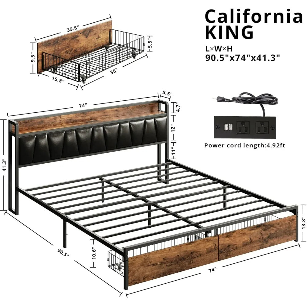 "California king platform bed frame with Headboard