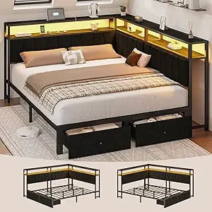 Contemporary Queen-Sized Corner Bed with Storage