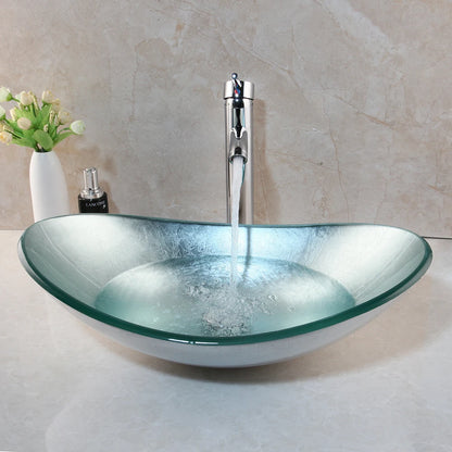 Tempered Glass Washbasin with Waterfall Faucet