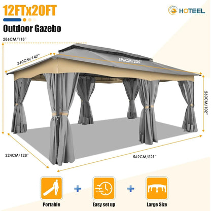 12x20 Outdoor Gazebo with Double Ventilated Roof