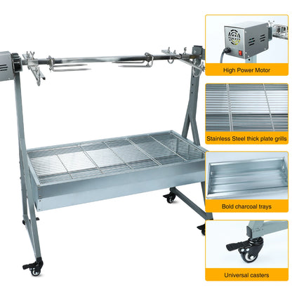 60kg BBQ Charcoal Rotisserie Roaster Grill for Camping Outdoor