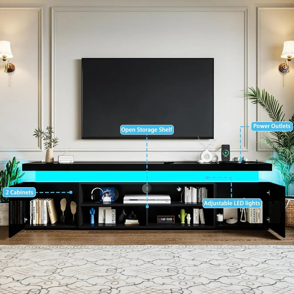 72" Modern TV Stand with LED Lights and Power Outlet