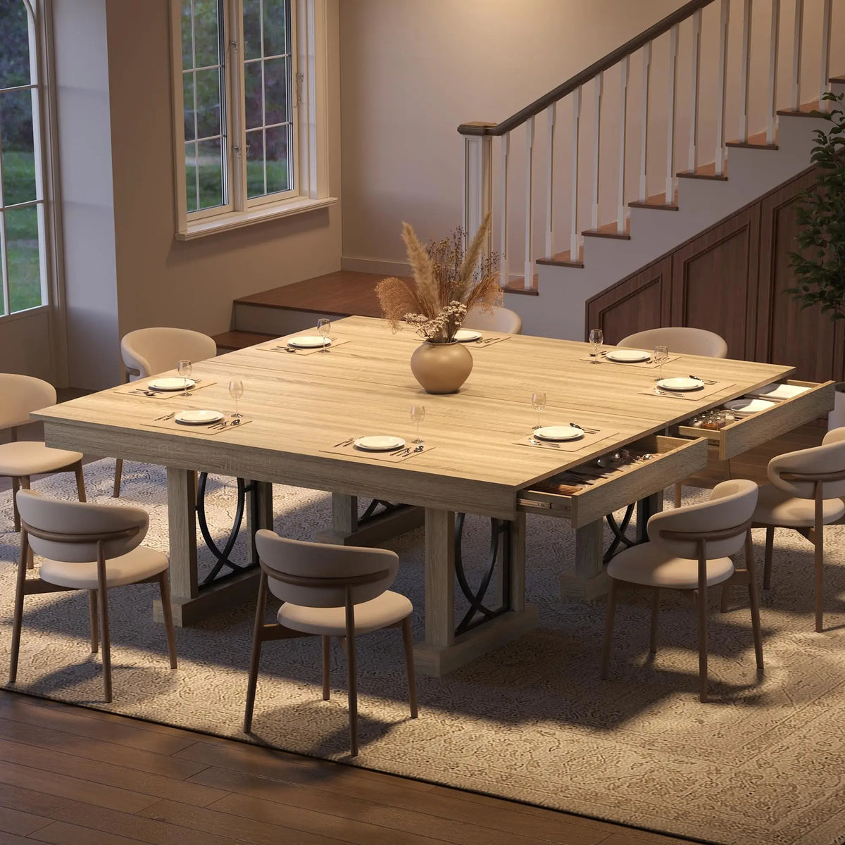 71 Inch Dining Table With 2 Storage Drawers