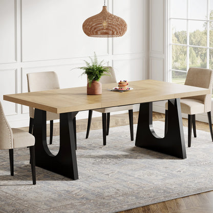 70.9-Inch Wood Rustic Rectangular Table with Black Wooden Legs