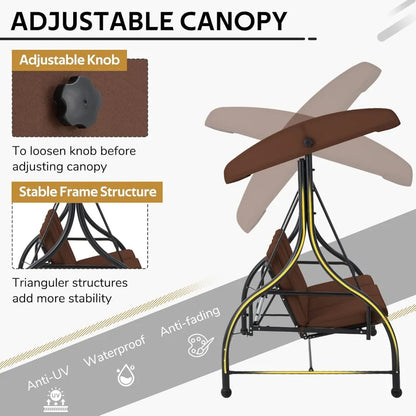 Porch Swing Chair with Adjustable Backrest Canopy