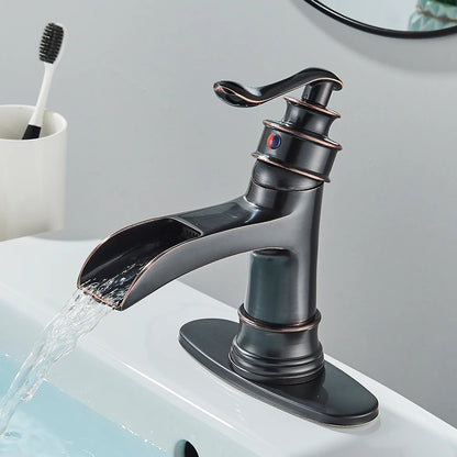Waterfall Bathroom Faucet Oil Rubbed Bronze Single Handle Lavatory Mixer Tap  Vessel Sink Faucet Farmhouse Vanity  Sink Faucet