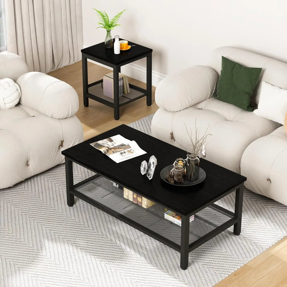 3 pieces living room table set with metal frame