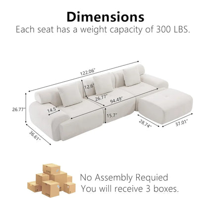 122" Boneless Modular Sectional Sofa with Ottoman