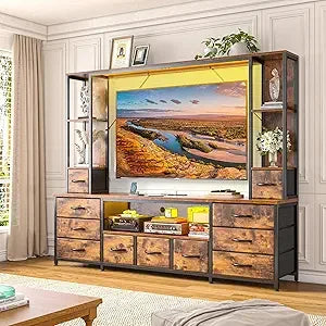 Large Wall Unit Entertainment Center with 11 Fabric Drawer