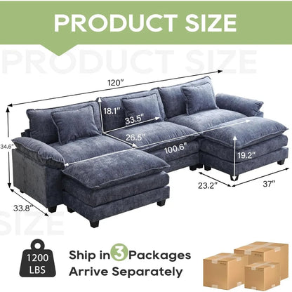 Chenille Sofa Sleeper Deep Seat Sofa with Throw Pillows