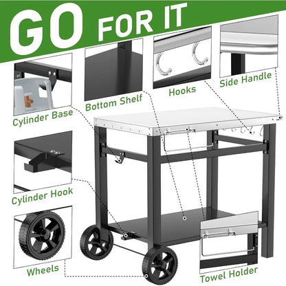 Outdoor Grill Stand Cart for Ninja Woodfire & Blackstone Griddle