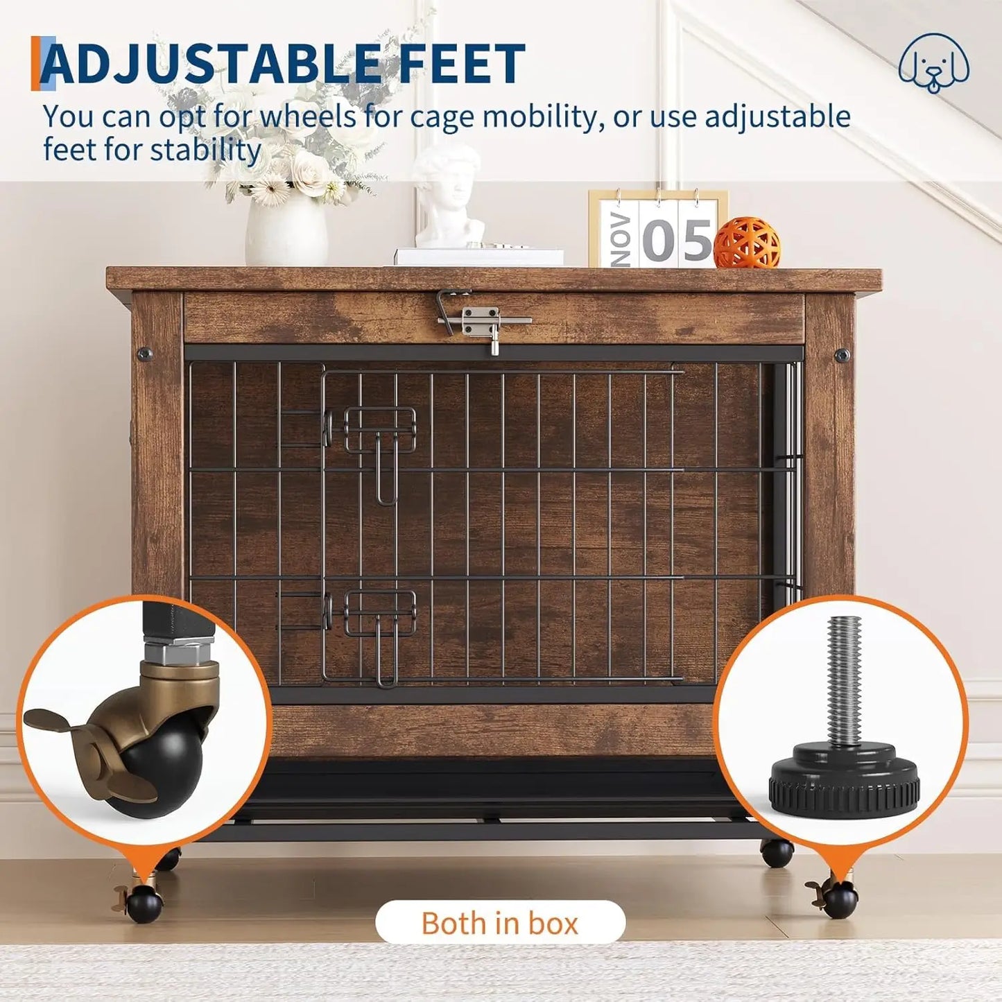 26 Inch Double-Door Pet Cage on Wheels