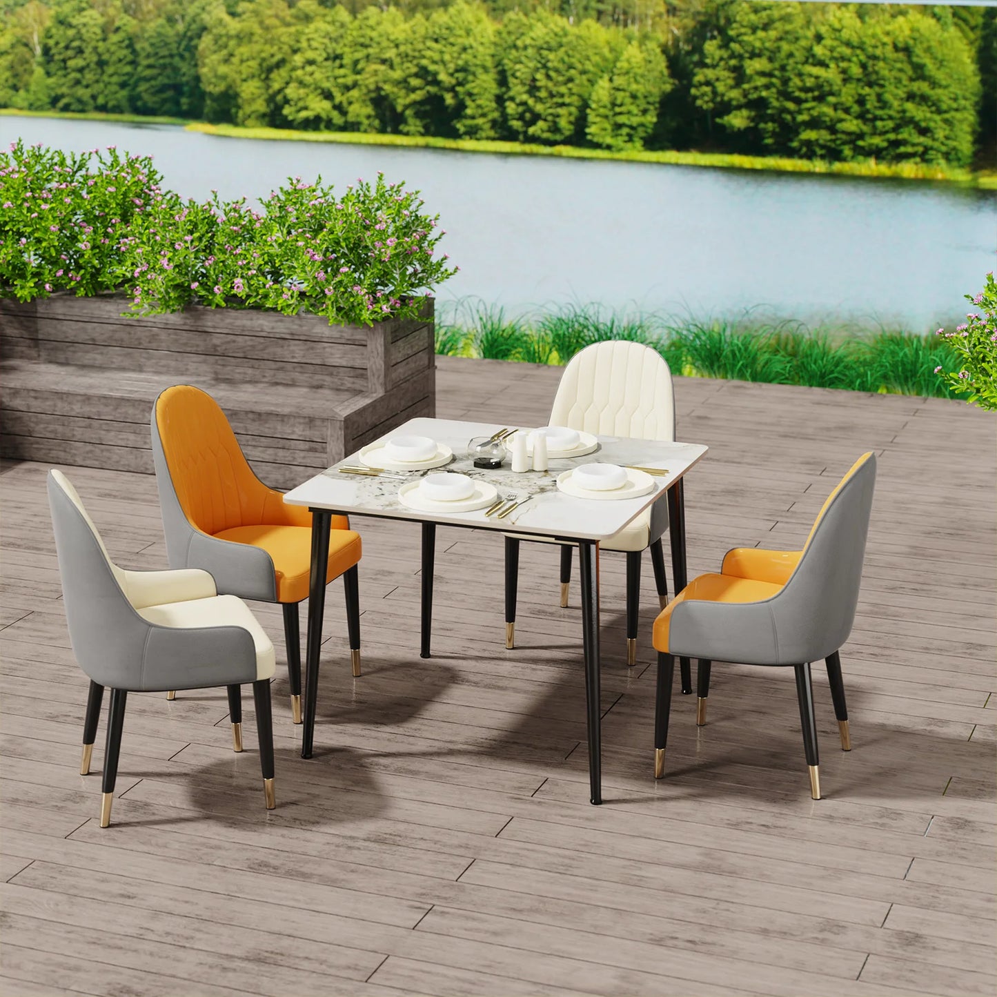 Dining Table Stone Top with Metal Frame
