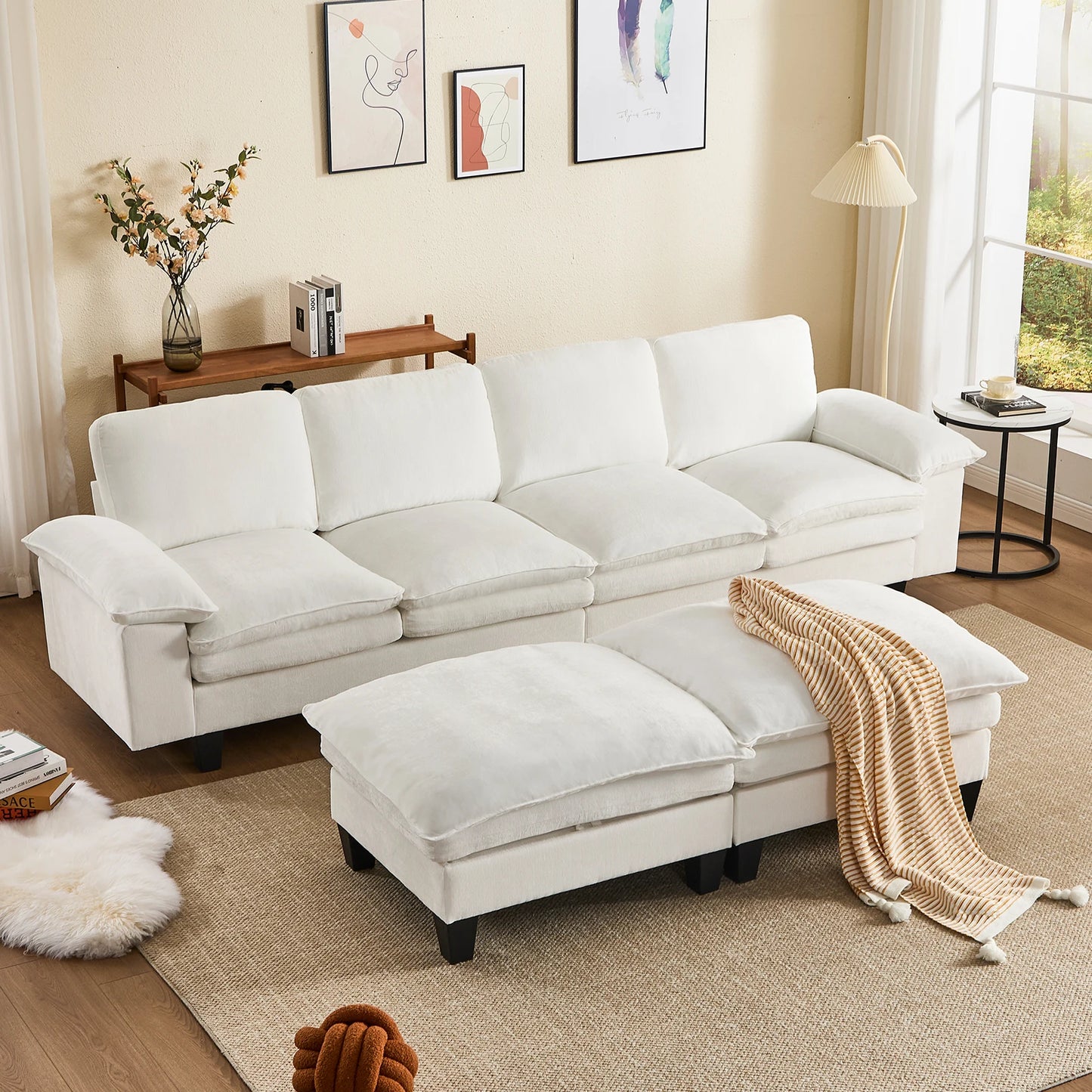 122-Inch 6-seats Double Foam Cushion Convertible Sectional