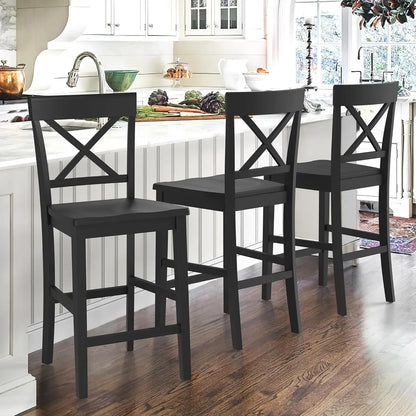24" H Wooden Stools with Back and Footrest