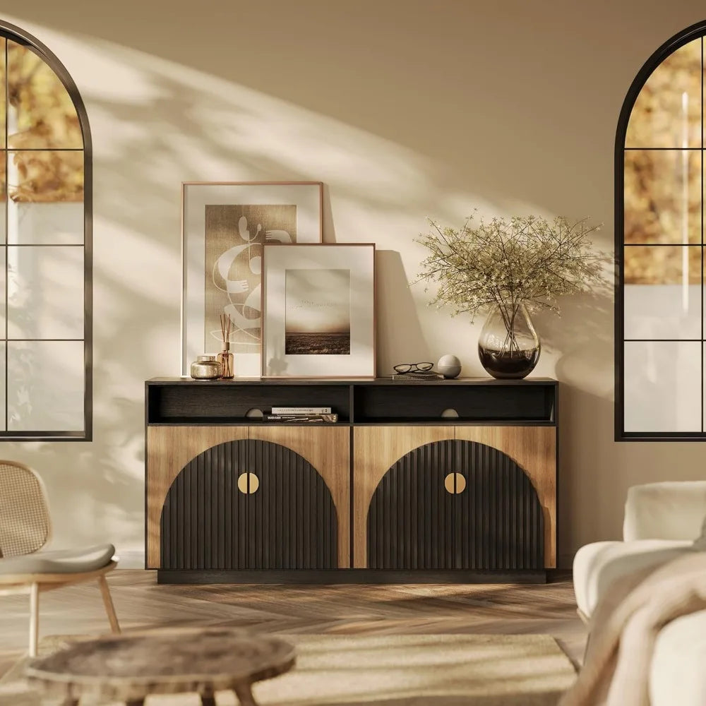 65-Inch Fluted TV Stand, with Storage Cabinets