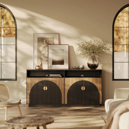 65-Inch Fluted TV Stand, with Storage Cabinets