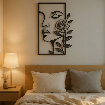 1pc, Woman Flower Metal Wall Aesthetic Portrait