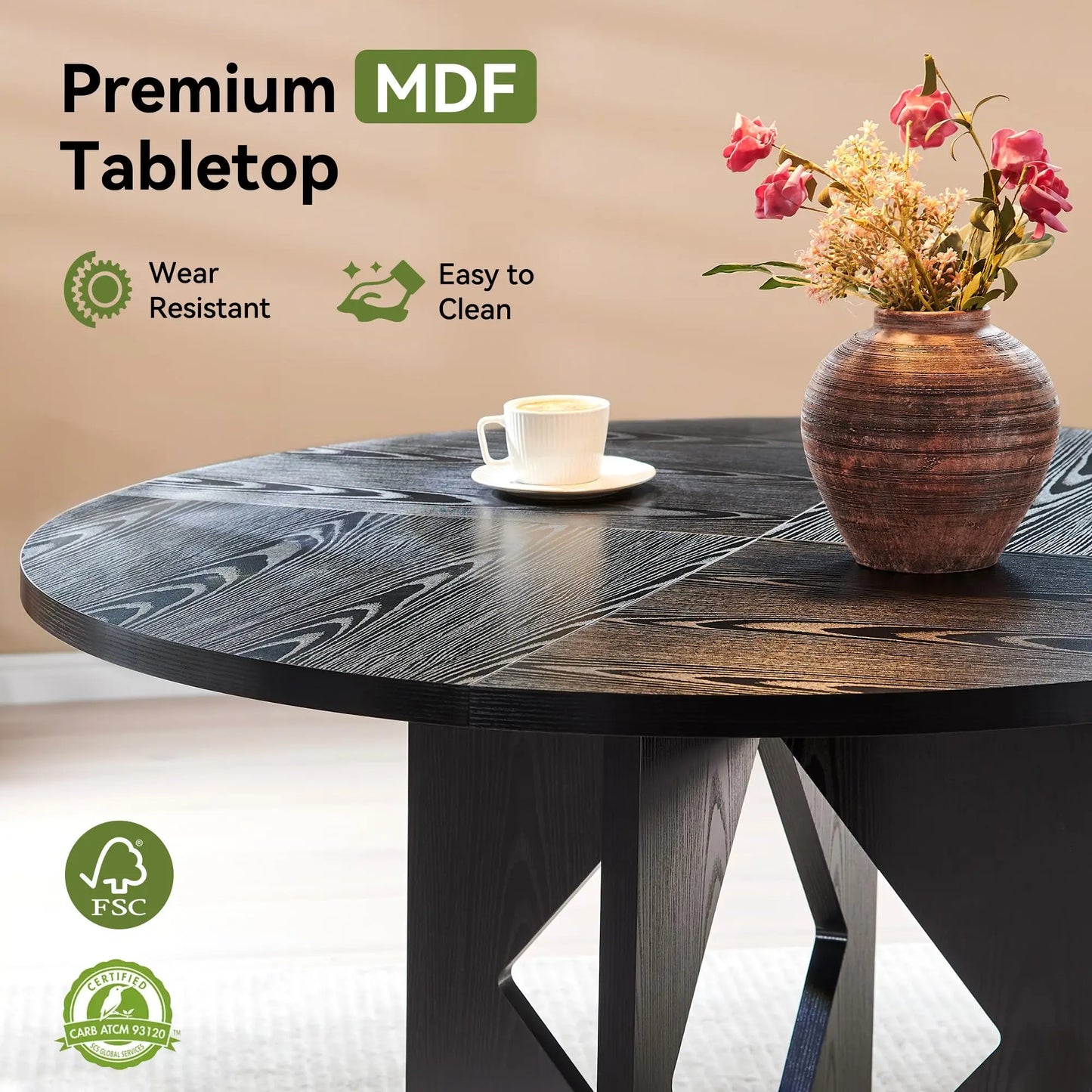 47 Inches Farmhouse Dinner Table with Wooden Pedestal Base