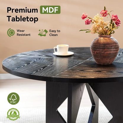 47 Inches Farmhouse Dinner Table with Wooden Pedestal Base